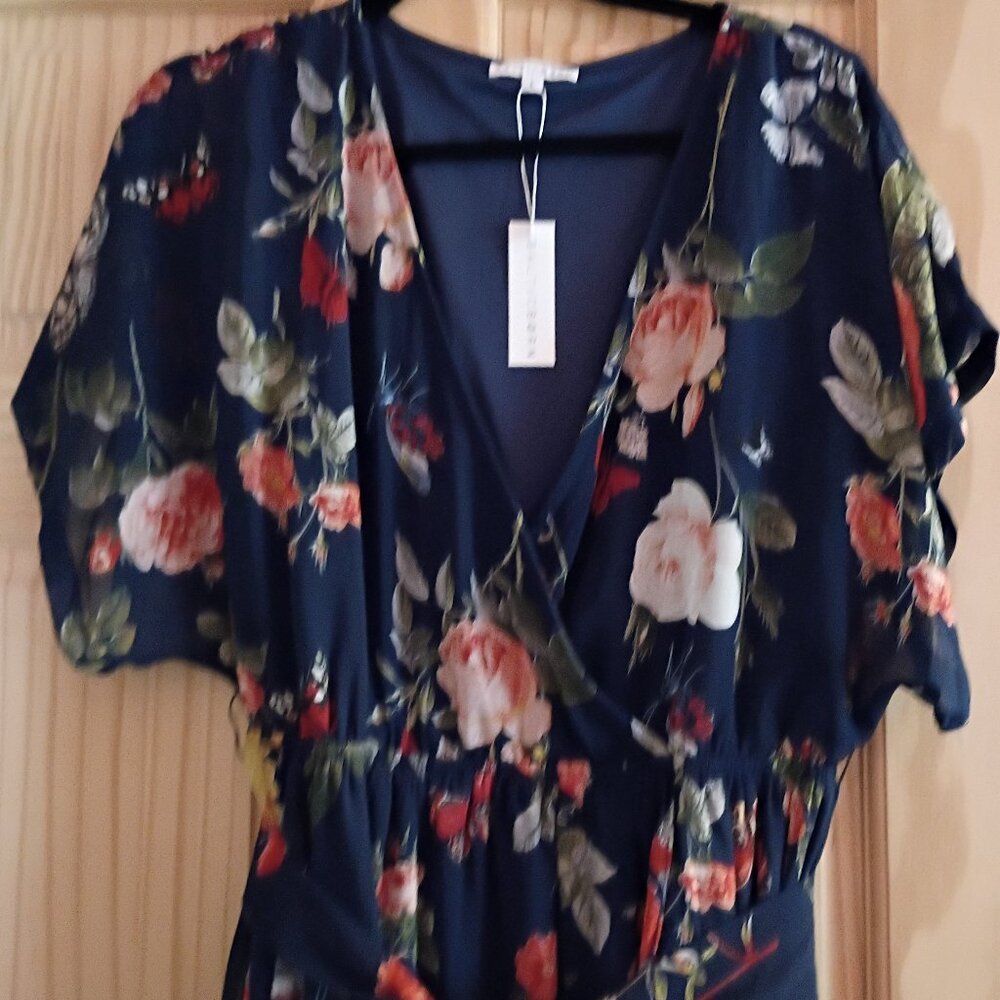 Baltic Born Navy Blue Floral Maxi Dress with Pink & Green Blooms